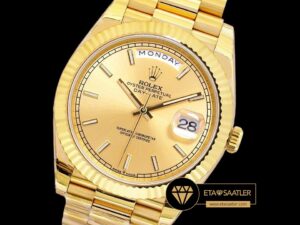 Rolex Day Date 40mm Gold İndexli Kadran Yeni Stil Rolesor Deployant Kordon Super Clone ETA