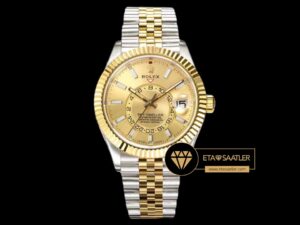 Rolex Sky-Dweller 42mm Gold Kadran Çift Renkli Jubile Super Clone ETA